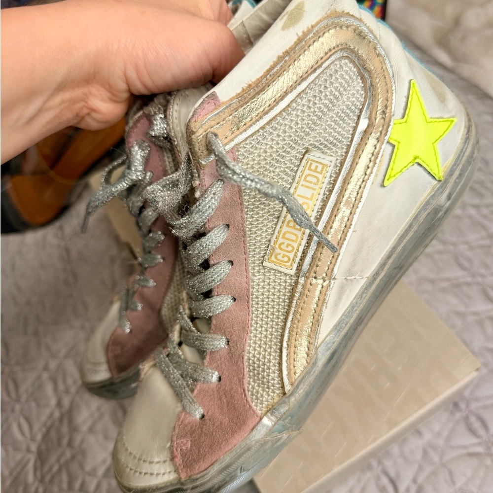 Golden Goose Slide Double Quarter High-Tops with pink Suede & Neon Star
